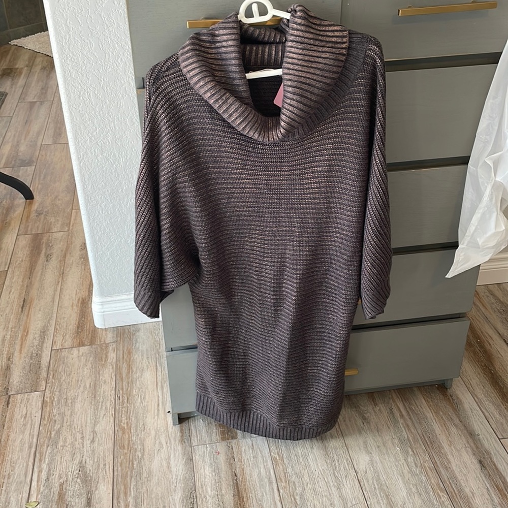 Soft surrounding sweater, dress, metallic gold with gray size extra large